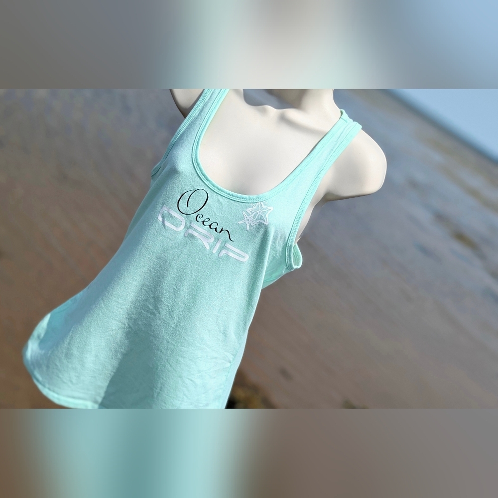 Ocean Drip Mint Starfish Tank Top LG NEW